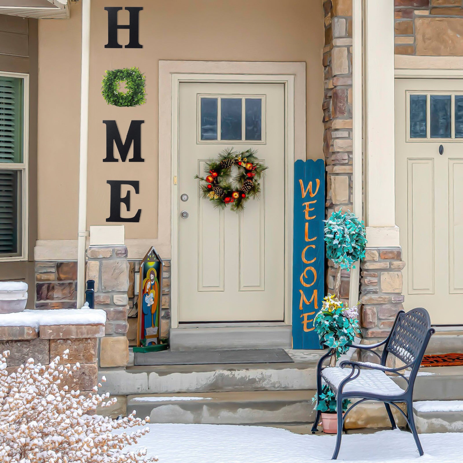 Wall Hanging Wood Home Sign With Artificial  Letters - Home Decor