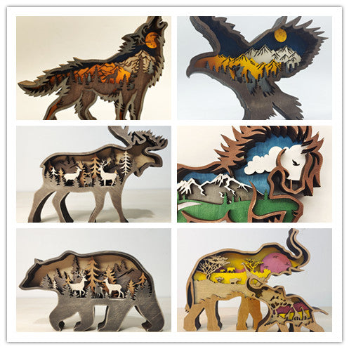 Decoration Wooden Animal Carving Handcraft Gift - Home Decor