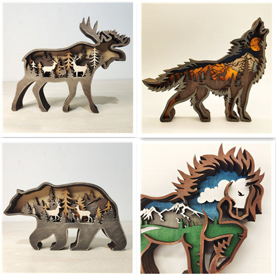 Decoration Wooden Animal Carving Handcraft Gift - Home Decor